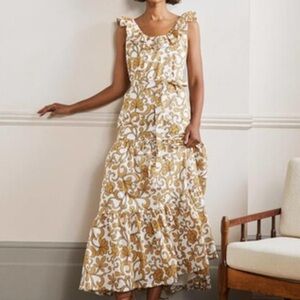 Boden White and Gold Midi Dress